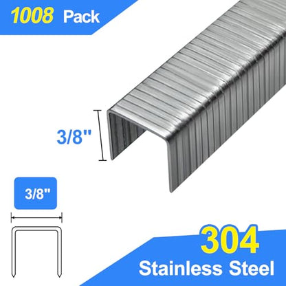 20 Gauge 304 Stainless Steel T/50 Staples, 3/8" Crown, 3/8" Leg - size: 3/8"--1008 pcs