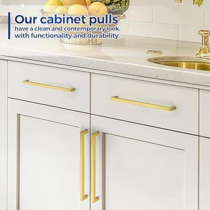 JOY DECOR Gold Cabinet Handles Square Cabinet Pulls 11-1/3 Inch CC, 10 Pack - size: 11-1/3 Inch Hole Center