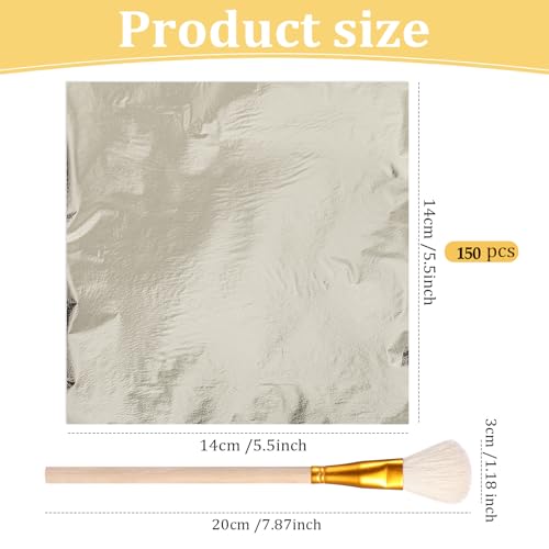 Cunhill 150pcs Silver Leaf Sheets with Gilding Brush,Champagnesilver - color: Champagnesilver