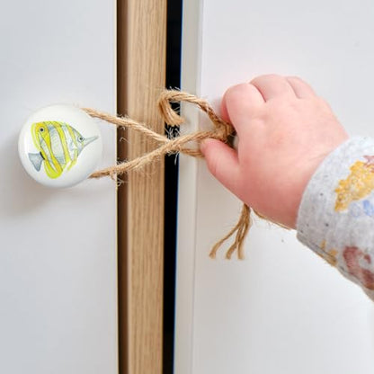 Set of 6 Ceramic Kids Nursery Cute Fish Cabinet Door Coastal Beachy Dresser Drawer Knobs and Pulls Handles 1.5 X 1.5 Inches - size: fish