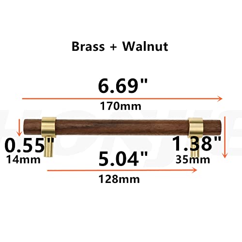 Drawer 6.69"/170mm Pulls Brass Walnut for Kitchen Cabinet Handle - size: L6.69" H5.04" Two Hole