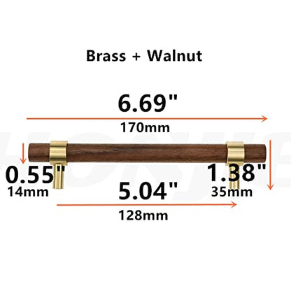 Drawer 6.69"/170mm Pulls Brass Walnut for Kitchen Cabinet Handle - size: L6.69" H5.04" Two Hole