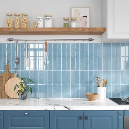 VEELIKE Coastal Blue Peel and Stick Backsplash for Kitchen Waterproof Peel and Stick Tile Backsplash 6 Sheets 12''x12'' Renter Friendly Self Adhesive Back Splash Tile Stickers for Kitchen Bathroom