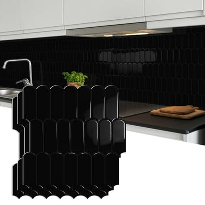 10-Sheet Upgraded Thicker Peel and Stick Kitchen Backsplash Tiles - color: Black