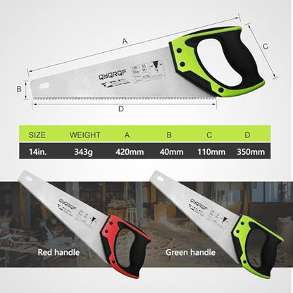 14 in Pro Hand Saw, 11 TPI Fine-Cut Soft-Grip Hardpoint Handsaw, Red - color: Red-14 Inch