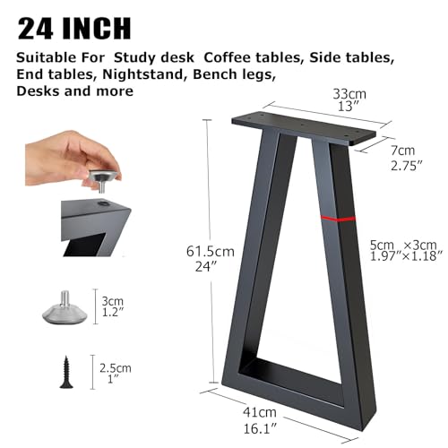 24 Inch Metal Table Legs Black, Industrial DIY Furniture Legs for Desk, Nightstand, Coffee/End/Side Table, Set of 2 - size: 24 '' Trapezoid
