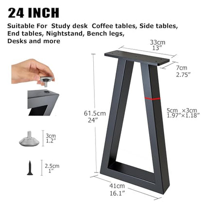 24 Inch Metal Table Legs Black, Industrial DIY Furniture Legs for Desk, Nightstand, Coffee/End/Side Table, Set of 2 - size: 24 '' Trapezoid