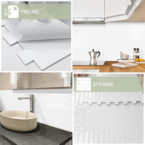 10 Sheets Thick Peel and Stick Kitchen Backsplash Tiles - color: White