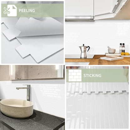 10 Sheets Thick Peel and Stick Kitchen Backsplash Tiles - color: White