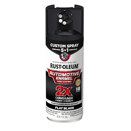 Rust-Oleum 2X Automotive Enamel 5-in-1 Spray Paint, Flat Black - color: Flat Black, size: 12 Ounce (Pack of 1)