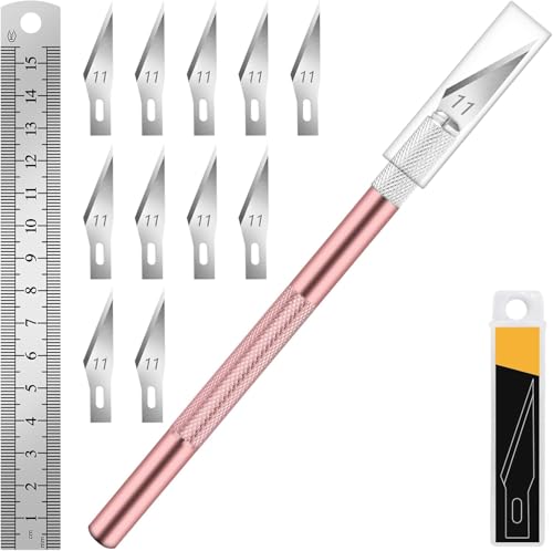 DIYSELF Exacto Knife Set with 10 Extra #11 Blades, 6-Inch Metal Ruler, Pink - color: Rose Gold-10pcs