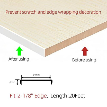 U-Shape Plywood Edge Banding - 2-1/8" Edge Protector, Self-Adhesive Trim for Veneer, Furniture, Countertop, Table, Sheet Metal - White, 20Ft - size: 2-1/8inch (20Ft)
