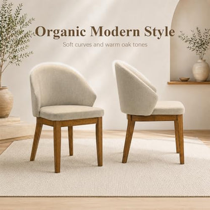 Dining Chairs Set of 4, Modern Fabric Upholstered Wooden Kitchen Chairs with Curved Backrest, Thick Cushion, Tapered Wood Legs, Walnut Finish - color: Walnut, size: Set of 4