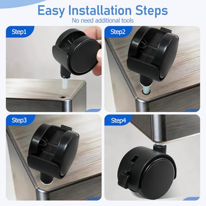 4Pack2Inch Swivel Caster Wheels, Locking Plastic Wheels for Furniture - color: 2 Inch Black