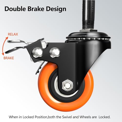 2 inch Caster Wheels 5/16" - 18x1 Threaded Stem Casters Set of 4 Heavy Duty(Stem Diameter 5/16" UNC, Stem Length 1"). Safety Locking Industrial Casters for Carts, Furniture(Orange) - size: 2 Inch_5/16"-18x1"