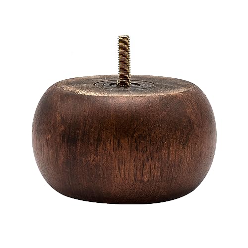 2-1/2 in. x 4-1/2 in. Stained Cherry Solid Hardwood Round Bun Foot | 4 Pack with 4 Free Insert Nuts and Drill Bit