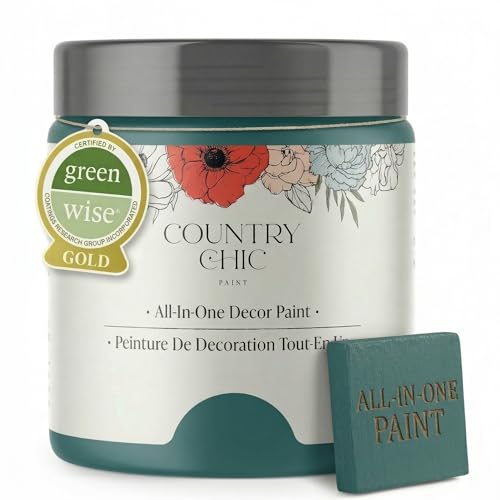 Country Chic All-in-One Chalk Paint for Furniture, Cabinets, Home Decor, Eco-Friendly, Matte Finish, Built-In Primer & Top Coat for Wood, Metal - Aurora (Teal Blue) - Half Pint (8 oz) - color: Aurora, size: 8 Fl Oz (Pack of 1)
