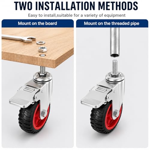 4 inch Threaded Stem Casters Wheels 3/8",Set of 4 Heavy Duty - size: 4IN-3/8-4packs
