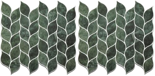 Tilingview 10 Pcs Leaf Design Peel and Stick for Kitchen Backsplash, Premium Self-Adhesive Tiles Wall Stickers (Dark Green) (Pack of 2) - color: Dark Green, size: 12"x12"x0.04" (Pack of 2)