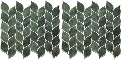 Tilingview 10 Pcs Leaf Design Peel and Stick for Kitchen Backsplash, Premium Self-Adhesive Tiles Wall Stickers (Dark Green) (Pack of 2) - color: Dark Green, size: 12"x12"x0.04" (Pack of 2)
