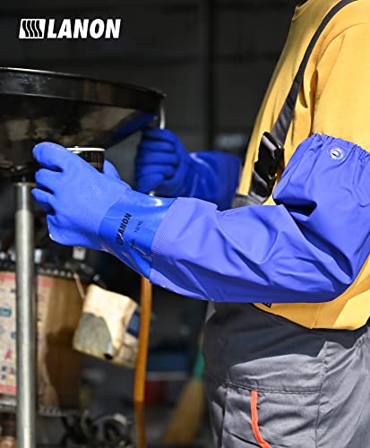 LANON 3 Pairs 26" Elbow Length PVC Chemical Resistant Gloves,Blue,XLarge - size: X-Large (Pack of 3)