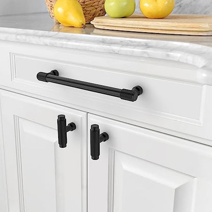 Amerdeco 10 Pack Matte Black Knurled Cabinet Pulls 6.3 Inch(160mm) Hole Center Kitchen Cabinet Handles Drawer Pulls Cabinet Hardware ZH0034 - color: Matte Black, size: 6.25"/160mm Hole Center