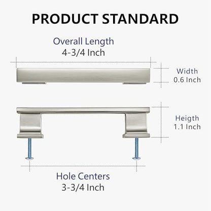 10 Pack 4-3/4 Inch Length|3-3/4 Inch(96mm) Hole Center Brushed Satin Nickel Kitchen Cabinet Handles, Cabinet Pulls Kitchen Cabinet Hardware, Cupboard Pulls, Drawer Handles - color: Brushed Satin Nickel, size: 3-3/4 inch Hole Center(96mm), style: 10 Pack H
