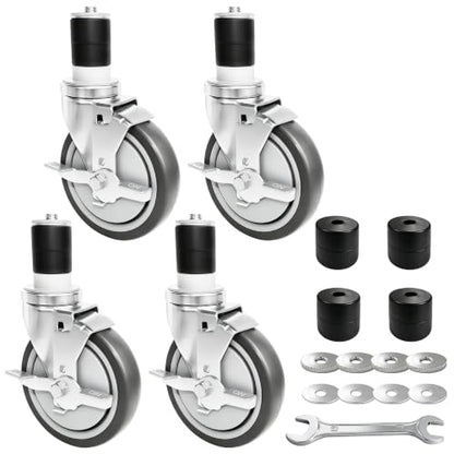 MySit 5 Inch Expanding Stem Casters with Side Brake Set of 4 - size: 5 INCH