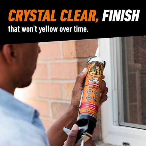 Gorilla 100% Silicone Caulk, Kitchen & Bath Sealant, 10oz Cartridge, Clear - color: Clear, size: 10 Ounce