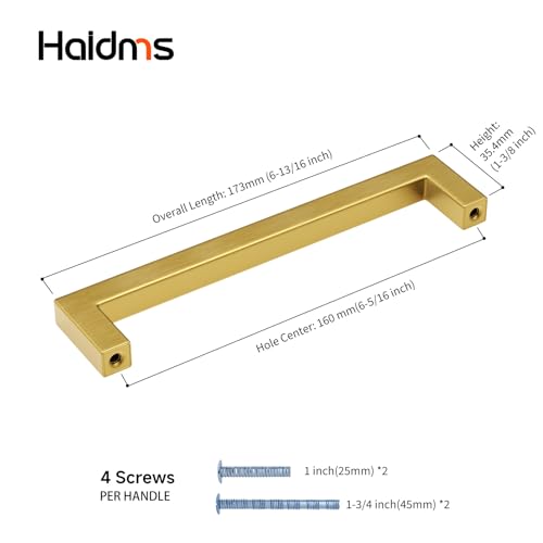 Haidms Gold Cabinet Handles 6-1/4 Inch Brushed Gold Cabinet Handles 30 Pack - color: Gold, size: 6-1/4 Inch Hole Center