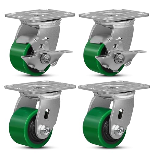 3" Casters, Set of 4 Heavy Duty Casters, Polyurethane on Iron Core Wheel, Swivel Industrial Caster Wheels with Load 3200lbs Capacity (2 Brake & 2 Swivel) - style: 3'' Wheel
