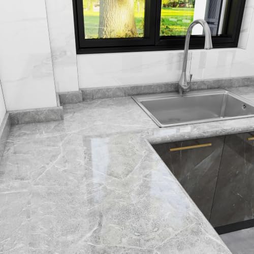 Light Gray Marble Contact Paper 15.7"X78.7" Peel and Stick Wallpaper - color: Light Gray, size: 15.7" x 78.7"