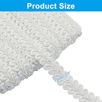 White Gimp Braid Trim, 1/2 Inch Width - color: White