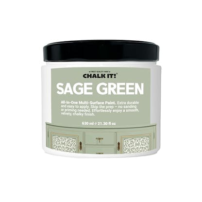 CHALK IT! All-in-One Multi-Surface Chalk Paint for Furniture & Cabinets - No Sanding, No Primer, Built-In Top Coat Water-Based, Low-Odor, Fast-Drying, Matte Finish (Sage Green) - color: Sage Green