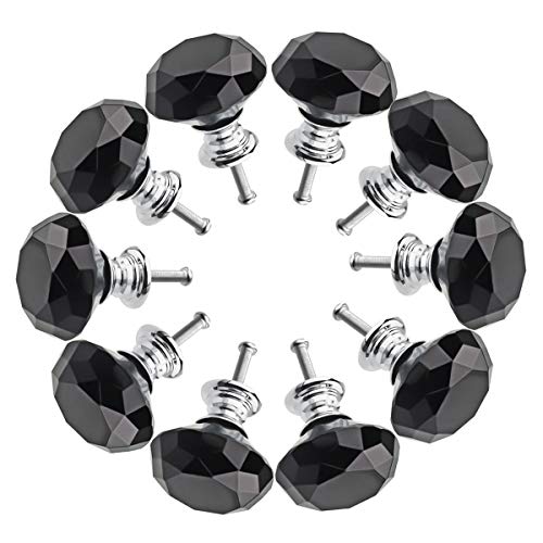 Crystal Glass Cabinet Knobs 30mm Diamond Shape Drawer Kitchen Cabinets Dresser Cupboard Wardrobe Pulls Handles 10 Pcs - color: Black