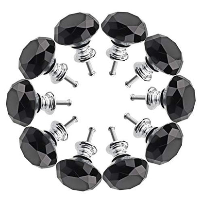 Crystal Glass Cabinet Knobs 30mm Diamond Shape Drawer Kitchen Cabinets Dresser Cupboard Wardrobe Pulls Handles 10 Pcs - color: Black