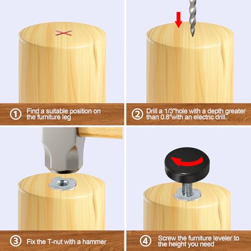 1/4'' Thread Furniture Feet Levelers,24PCS