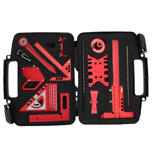 Woodworking Measurement Tool Kit 9-Piece Aluminum Alloy Ruler Set with Storage Box for Wood Board Splicing Drawing Carving and Polishing