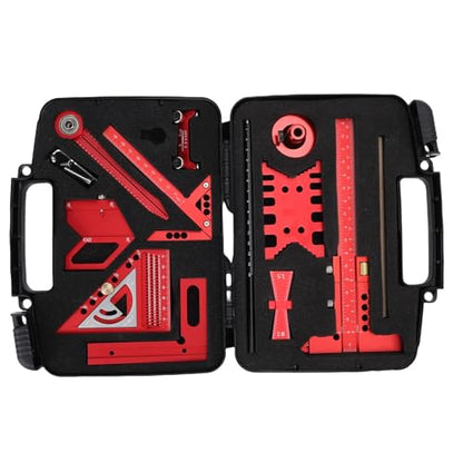 Woodworking Measurement Tool Kit 9-Piece Aluminum Alloy Ruler Set with Storage Box for Wood Board Splicing Drawing Carving and Polishing
