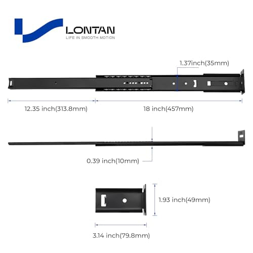 LONTAN 5 Pcs 18 Inch Black Center Mount Drawer Slides - size: 18 Inch