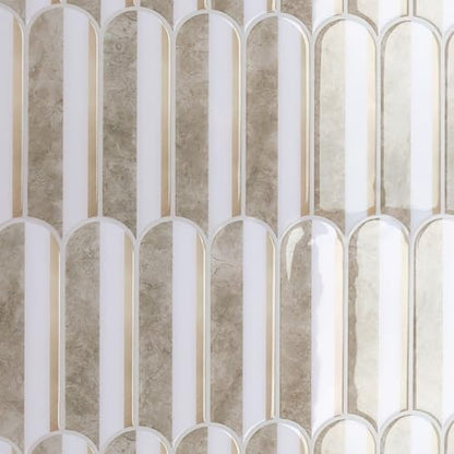 CRE8TIVE 4 Sheets Long Fish Scale Tile Peel and Stick Backsplash for Kitchen and Bathroom Adhesive Backsplash Stick on Wall Tiles Peel and Stick Shower Tile Waterproof 12"x12" White Brown Slate Tiles - color: White Brown, size: 12"x12" (4-Sheets)