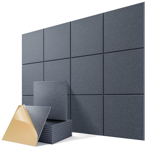 12 Pack Self-Adhesive Sound Proof Foam Panels for Walls 12"x12"x0.4" Fabric - color: Dark Gray, size: Basic 12 Pack