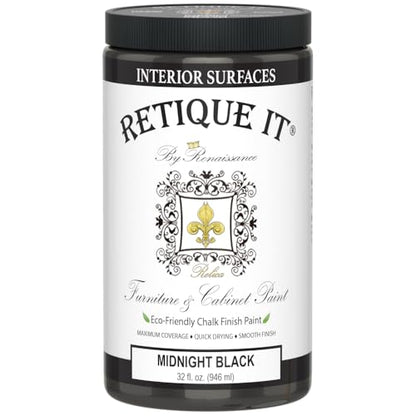 Retique It Chalk Furniture Paint, 32 Fl Oz (Pack of 1), 08 Midnight Black - color: 08 Midnight Black, size: 32 Fl Oz (Pack of 1)