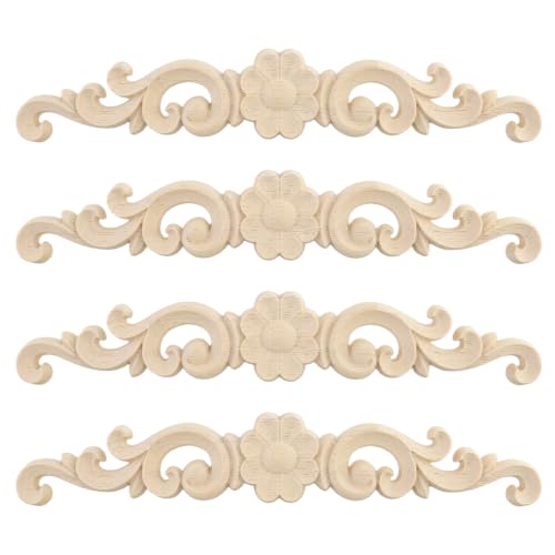 Wood Carved Onlays Appliques (Style4,4 pcs) - style: Style4,4 pcs