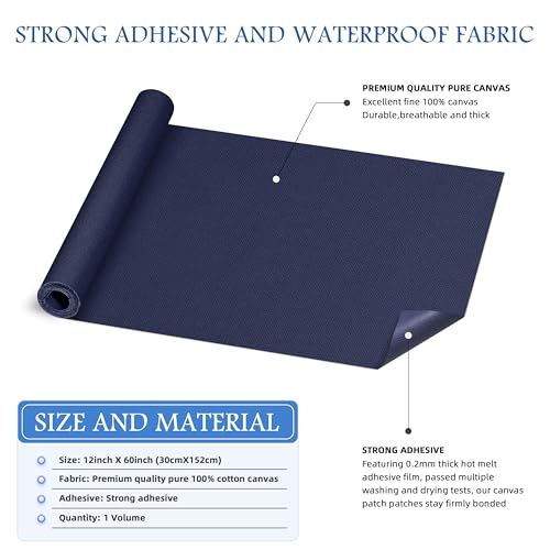 KING MOUNTAIN Canvas Iron on Patch,12"×60",Waterproof 100% Cotton Fabric Repair Patch,Used for Various Sofa,Tent,Clothes,Seats,Suitcases (Dark Blue,Waterproof) - color: Dark Blue, size: Canvas-12x60