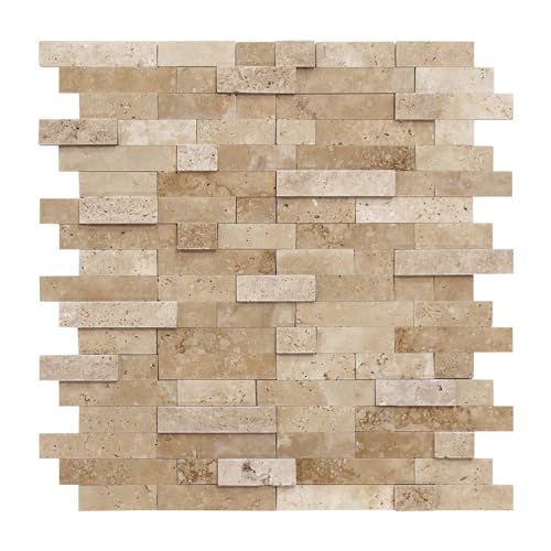 SUNWINGS 5-Sheet Peel and Stick Mosaic Natural 3D Stone Self Adhesive Marble Tiles, 11.5" x 10.7" Stick on Backsplash for Kitchen Bathroom Fireplace Vanity, Beige - color: Beige