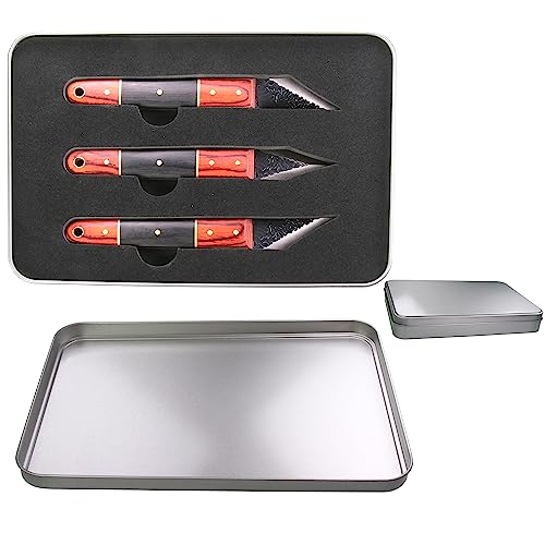 3pc Marking Knife within Tin Box, Marking Gauge Woodworking, Premium Woodworking Tool with High Speed Steel Sharp Blade, Beautiful Wood Handle - color: M-nf-3pc