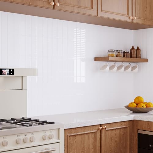 VaryPaper 10 Sheets 12''x12'' White Peel and Stick Backsplash for Kitchen Stick on Backsplash Tiles Waterproof Subway Tile Back Splash Removable Self Adhesive Wall Tiles for Bathroom Laundry Room - color: White, size: 10 Sheets