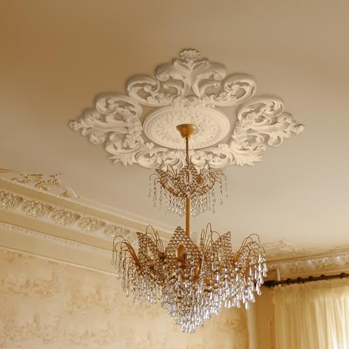 Nuanchu 28'' Large PU Ceiling Medallion Combination Decorative 2.36'' ID French Style Chandelier Base Ceiling Medallion for Light Fixtures Victorian Rosette Light Covers for Chandeliers(Classic) - size: 28'', style: Classic