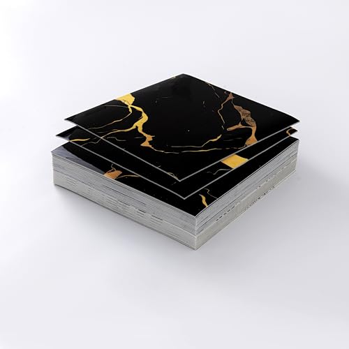 20pcs Black-Gold Marble Peel and Stick Shower Wall Panels - color: Black-gold